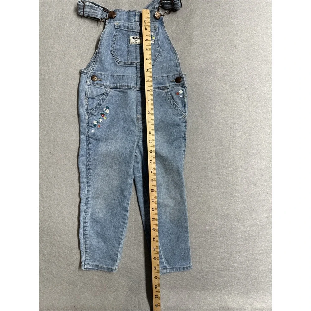 OshKosh B'gosh Overall Girls 3T Blue Denim Embroidered Strawberry Floral Fruit
